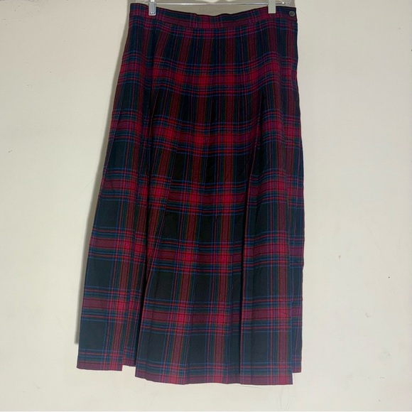 Vintage Bretton Place Wool Plaid Tartan Women's Skirt - Red Green Black SZ 14 - Picture 2 of 7